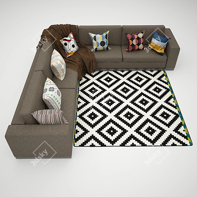 Spacious Corner Sofa with Cozy Cushions 3D model image 1