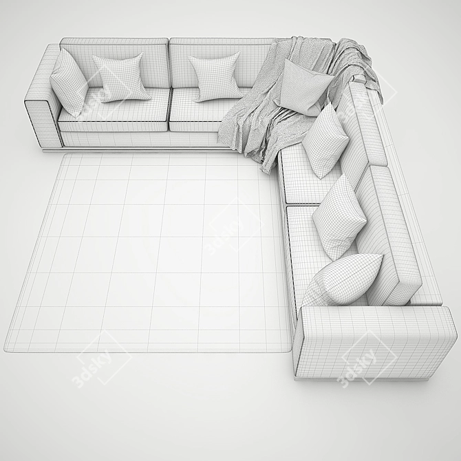 Spacious Corner Sofa with Cozy Cushions 3D model image 3