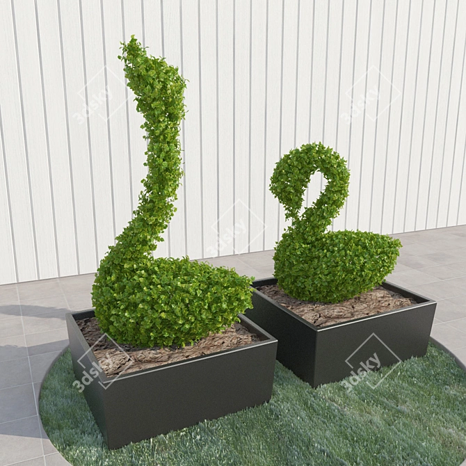 Swan Topiary: Beautiful Garden Décor 3D model image 2