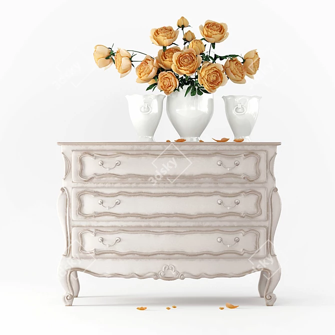 Elegant Rococo Drawers & Floral Bouquet 3D model image 1