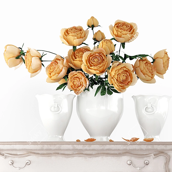Elegant Rococo Drawers & Floral Bouquet 3D model image 2