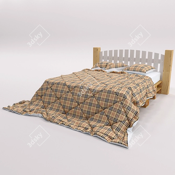 Pallet Bed: Rustic and Cozy 3D model image 1