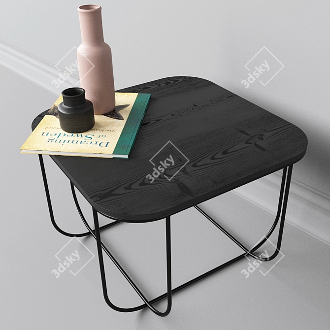 Minimalist Steel and Ash Cage Table 3D model image 2