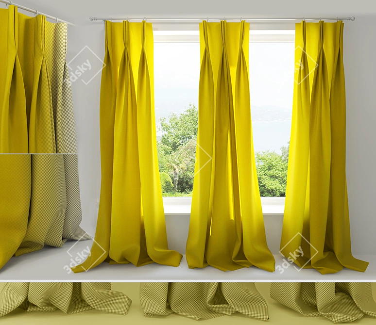 Puffy Tucked Curtains 3D model image 1