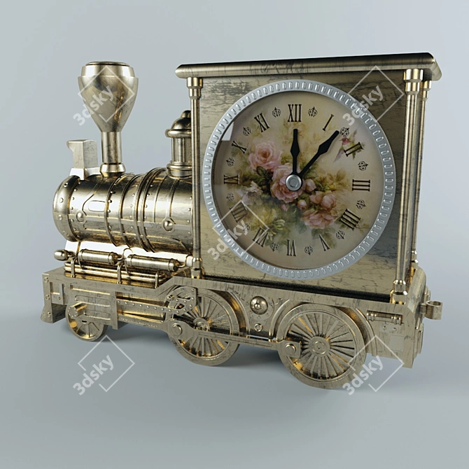 Retro Train Table Clock 3D model image 3