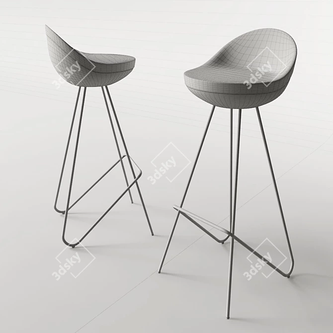 Sleek Metal and Fiberglass Bar Stool 3D model image 2