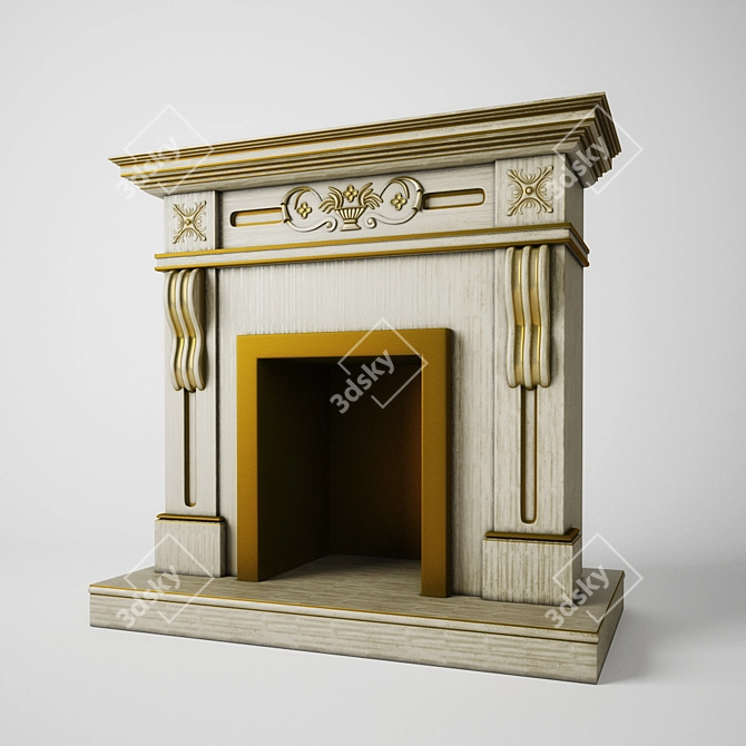 Rustic Wood Finish Fireplace 3D model image 1