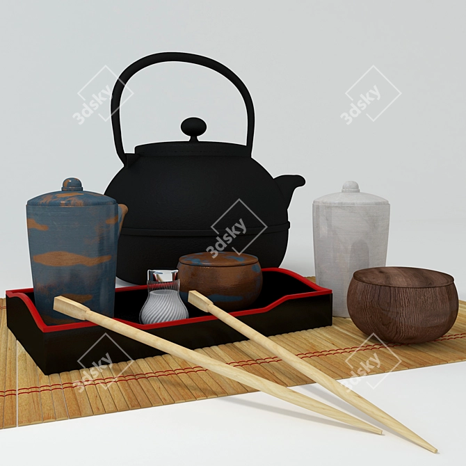 Translation: Table setting in a Japanese style, may be needed for creating a Japanese restaurant.

Supposed title: Japanese Table Setting 3D model image 1