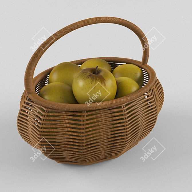 Delicious Orchard Bounty: Basket Full of Apples 3D model image 1