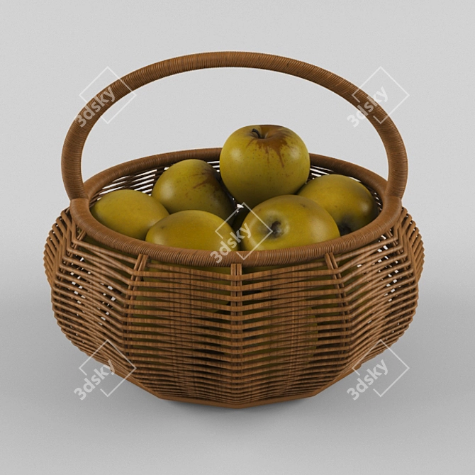 Delicious Orchard Bounty: Basket Full of Apples 3D model image 2