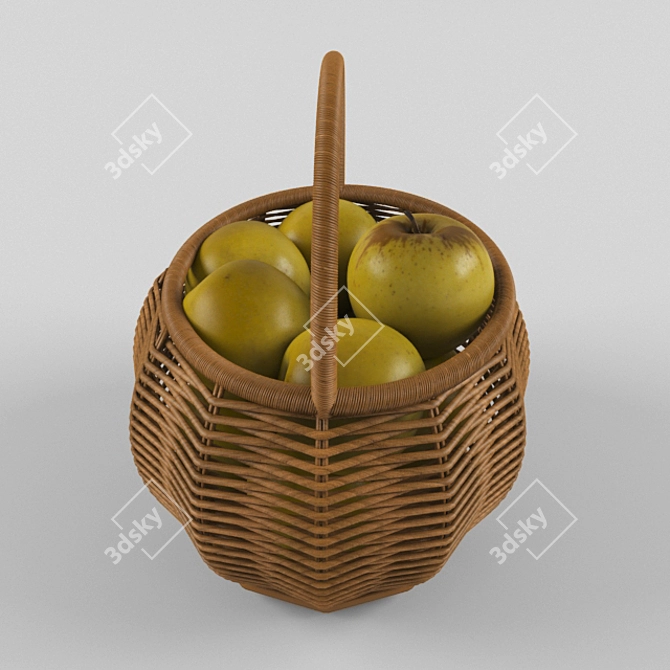 Delicious Orchard Bounty: Basket Full of Apples 3D model image 3