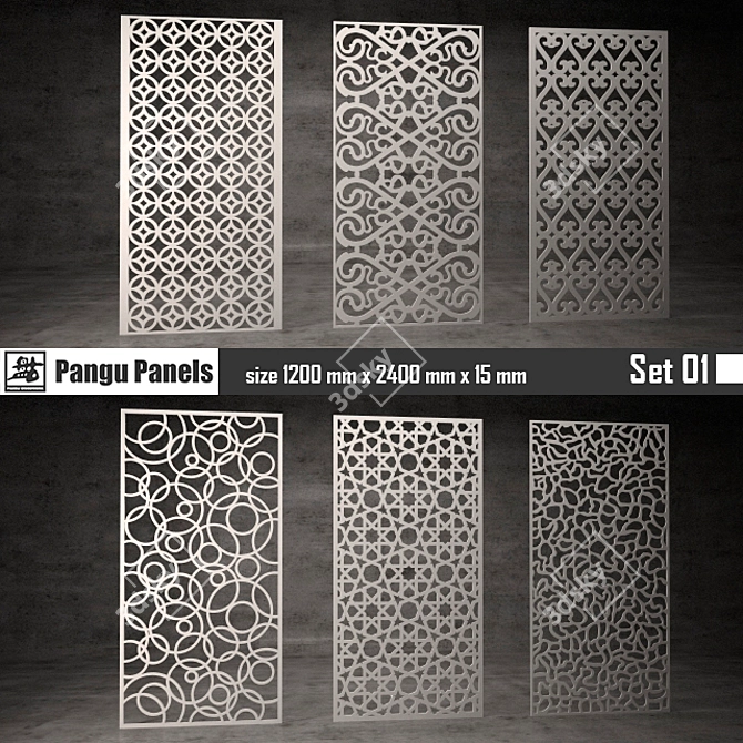 Pangu Decorative Grille Panels Set 3D model image 2