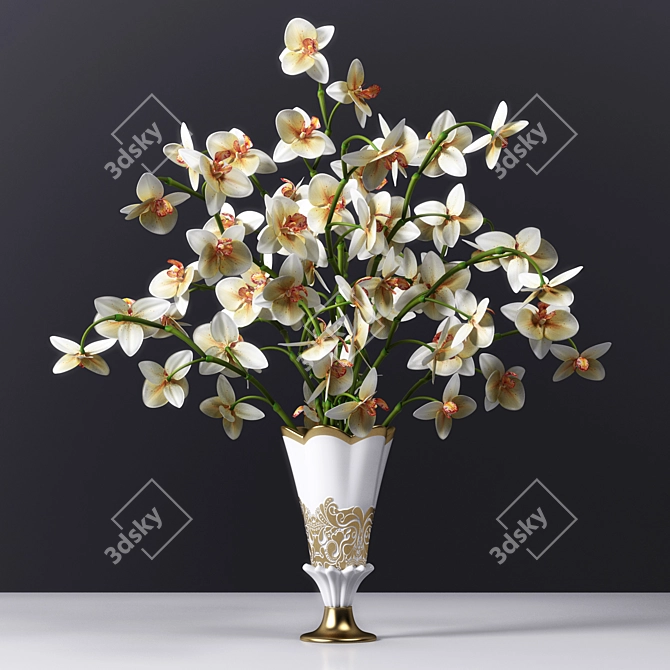 Elegant Orchid Flower Vase 3D model image 1