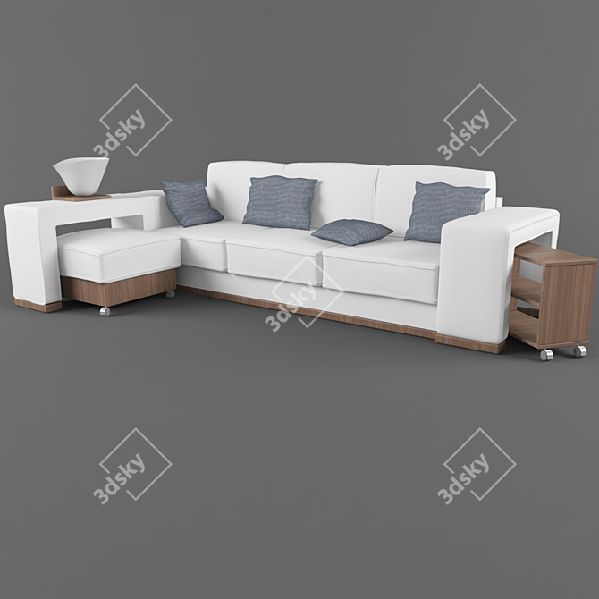 Versatile Sofa with Bedside Table 3D model image 1