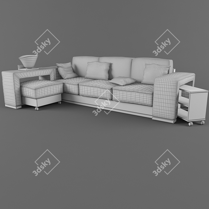 Versatile Sofa with Bedside Table 3D model image 2