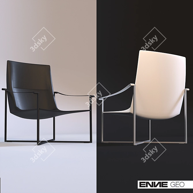 Elegant Geo Chair: Leather & Metal 3D model image 1