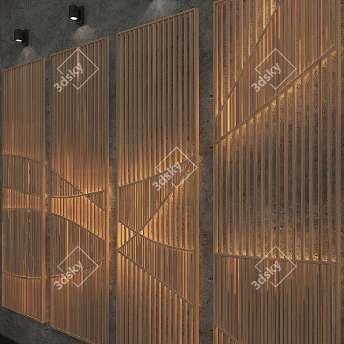 Glowing Wooden Wall Panel 3D model image 2