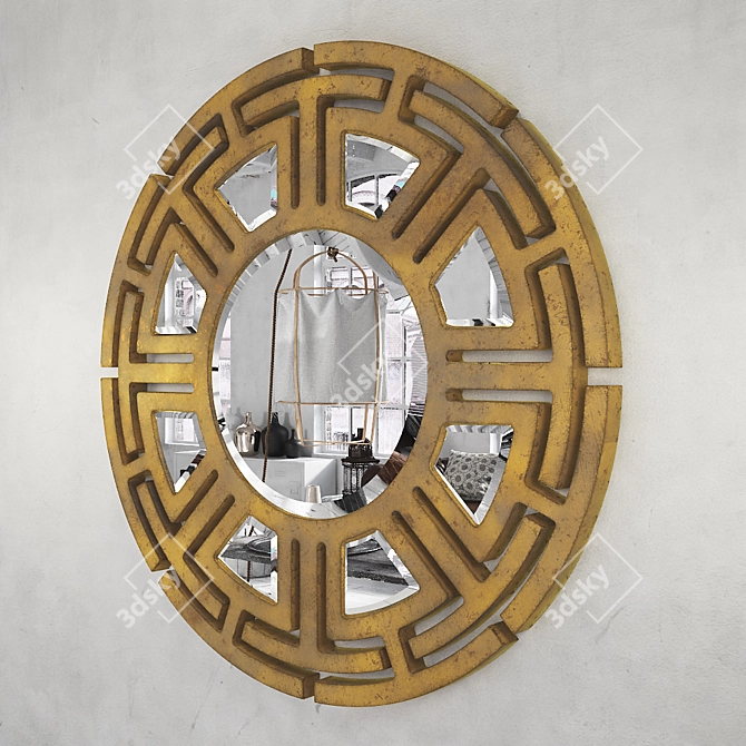 Hollywood Gold Leaf Circular Wall Mirror 3D model image 2