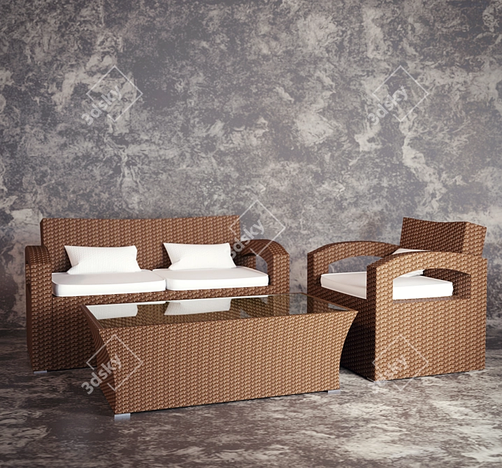 Natural Rattan Furniture Set 3D model image 1