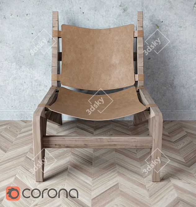 Sleek Wood and Leather Chair 3D model image 2