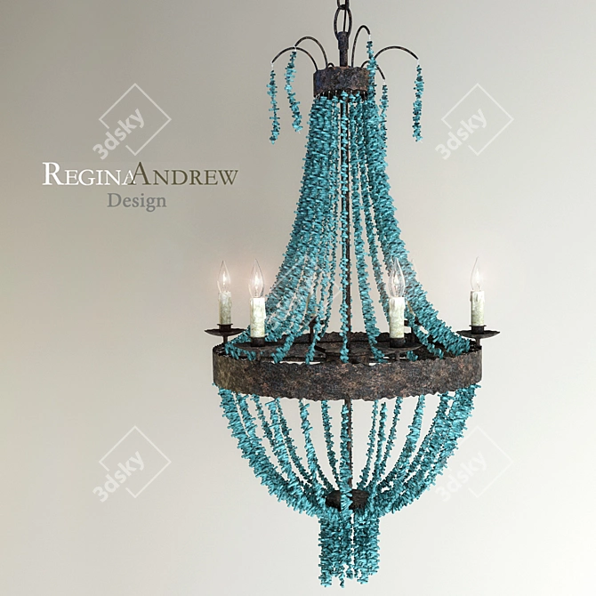 Turquoise Beads Chandelier: Elegant Six-Light Fixture 3D model image 1