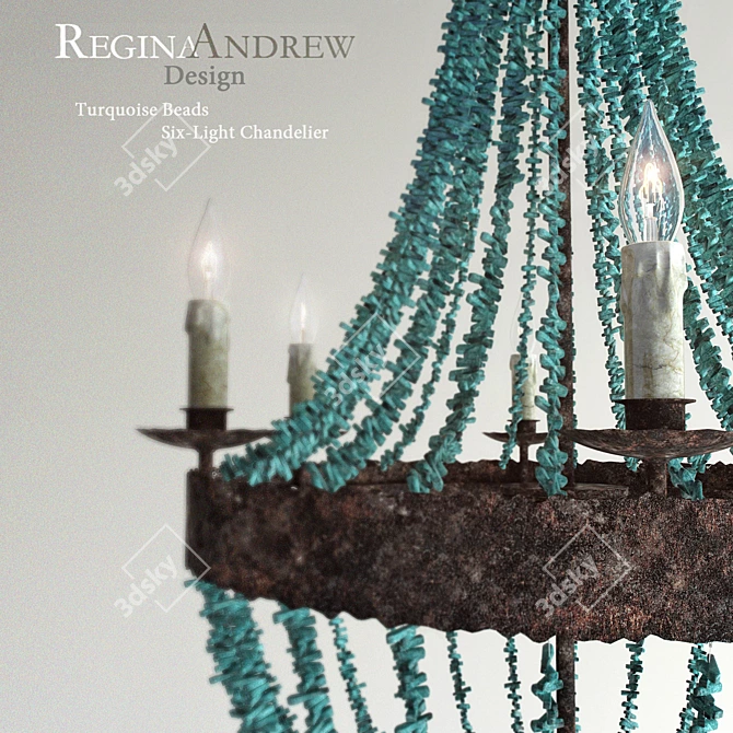 Turquoise Beads Chandelier: Elegant Six-Light Fixture 3D model image 2