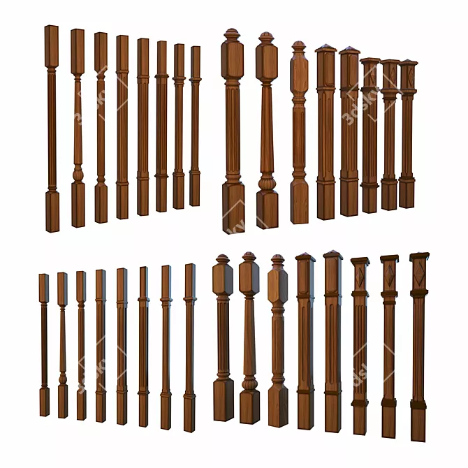 8-Piece Set: Sturdy Posts & Balusters 3D model image 1