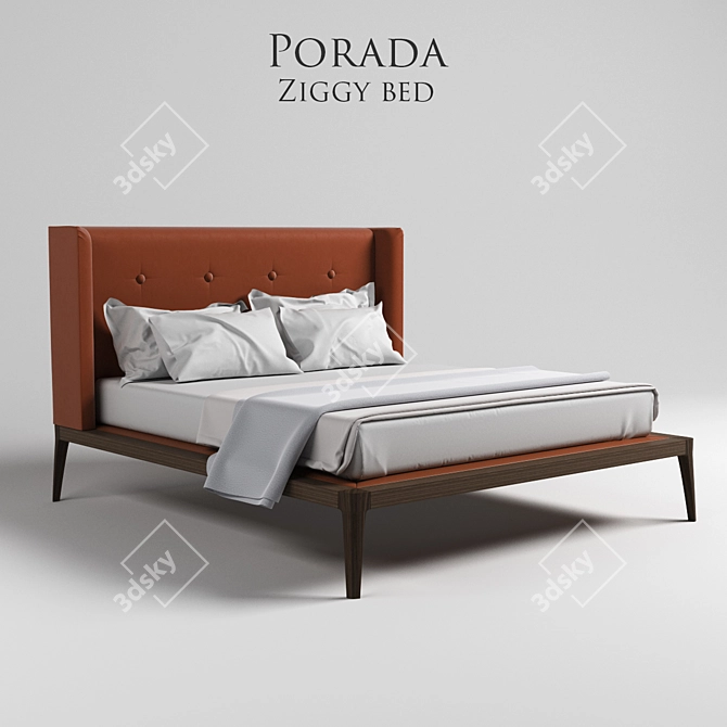 Elegant Canaletta Walnut Ziggy Bed 3D model image 1