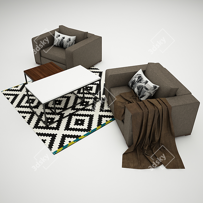 Cozy Home Comfort Bundle: Chairs, Blankets, Cushions, Rugs & Tables 3D model image 1