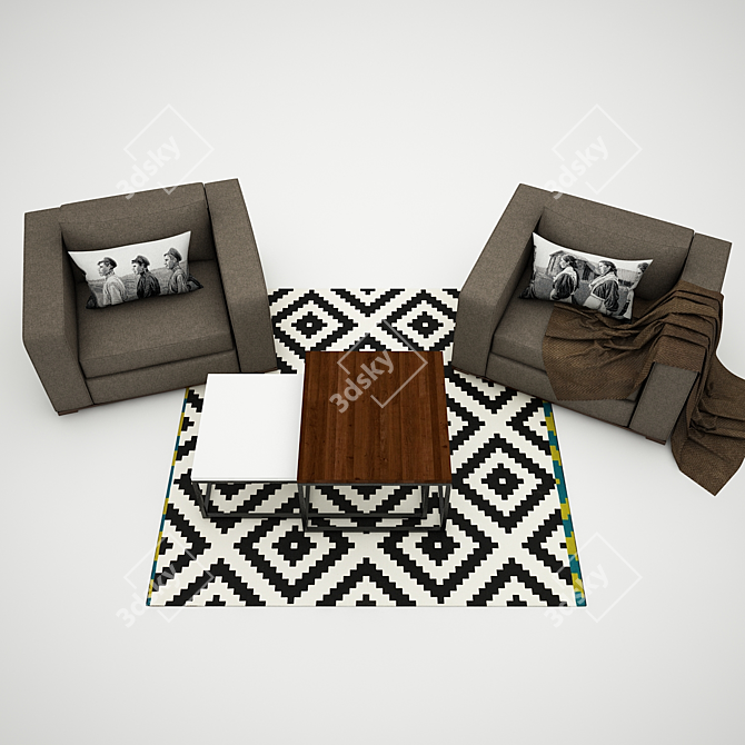 Cozy Home Comfort Bundle: Chairs, Blankets, Cushions, Rugs & Tables 3D model image 2