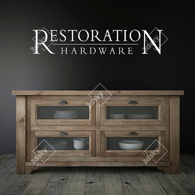  Salvaged Wood Kitchen Island 3D model image 1