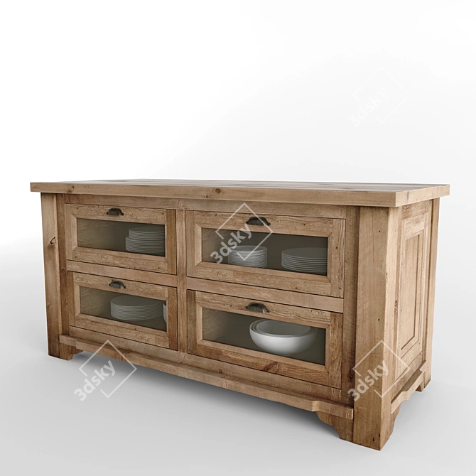  Salvaged Wood Kitchen Island 3D model image 3