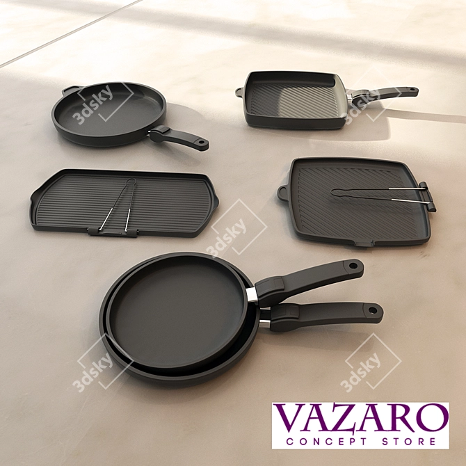 Vazaro Cast Iron Cookware Set 3D model image 1