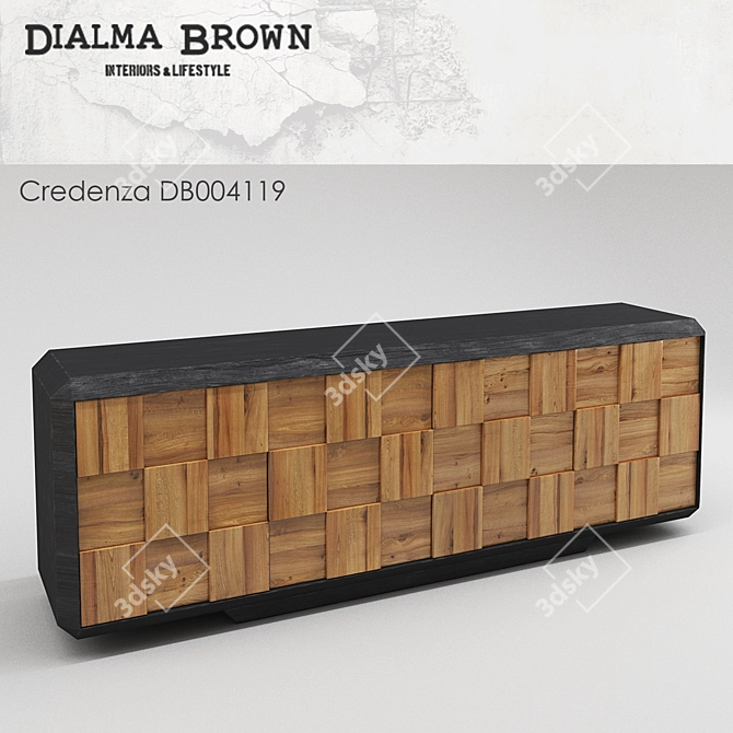 Modern Black Wood Chest Credenza 3D model image 1