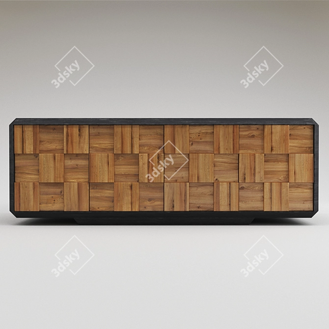 Modern Black Wood Chest Credenza 3D model image 2