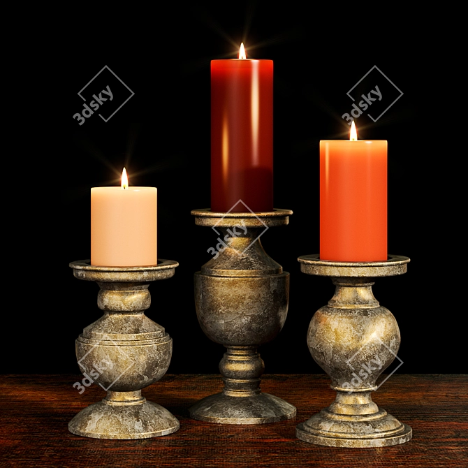 Elegant Candle Trio Set 3D model image 1