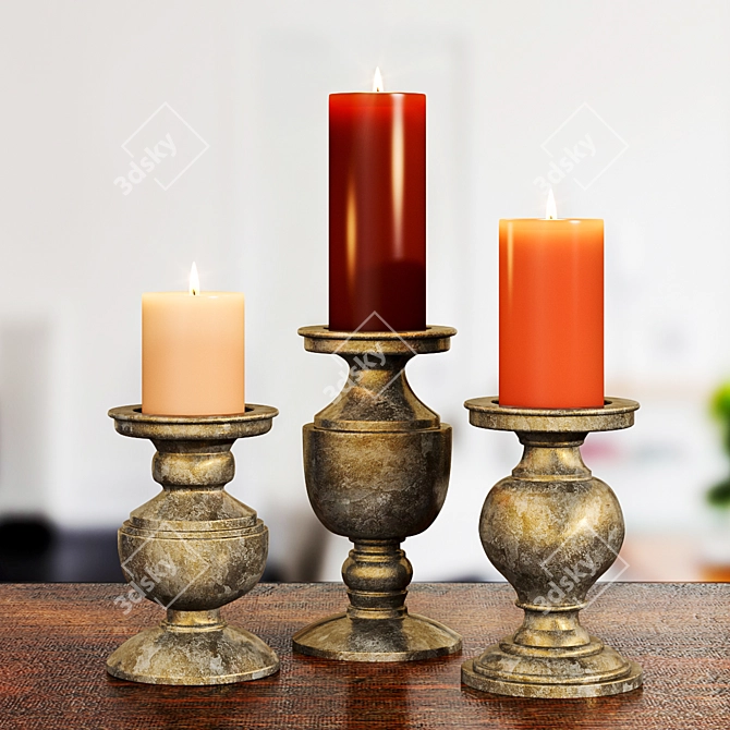 Elegant Candle Trio Set 3D model image 2