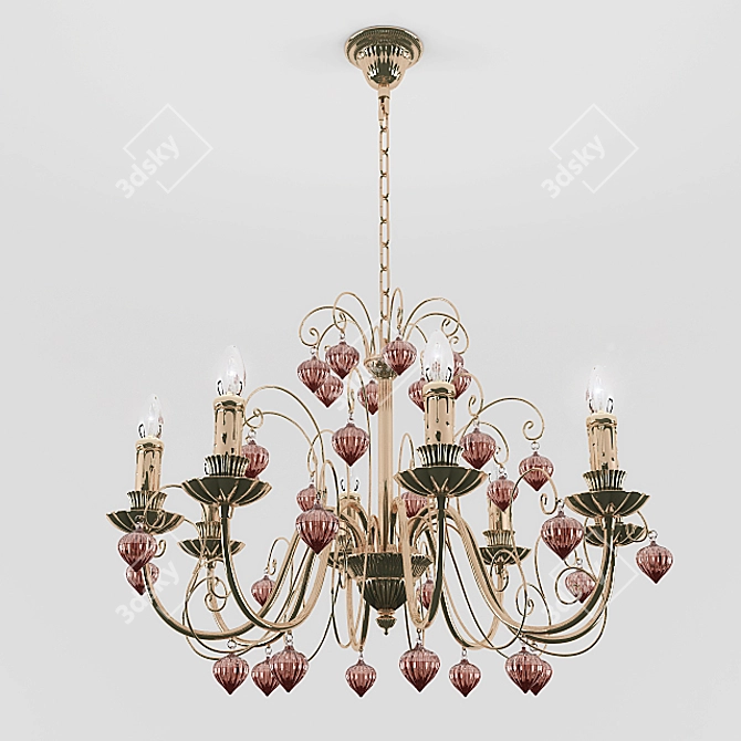 Elegant White & Gold 8-Light Chandelier 3D model image 1