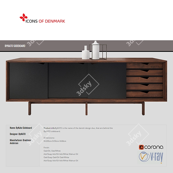 Elegant ByKato Sideboard: High-Poly Model 3D model image 2