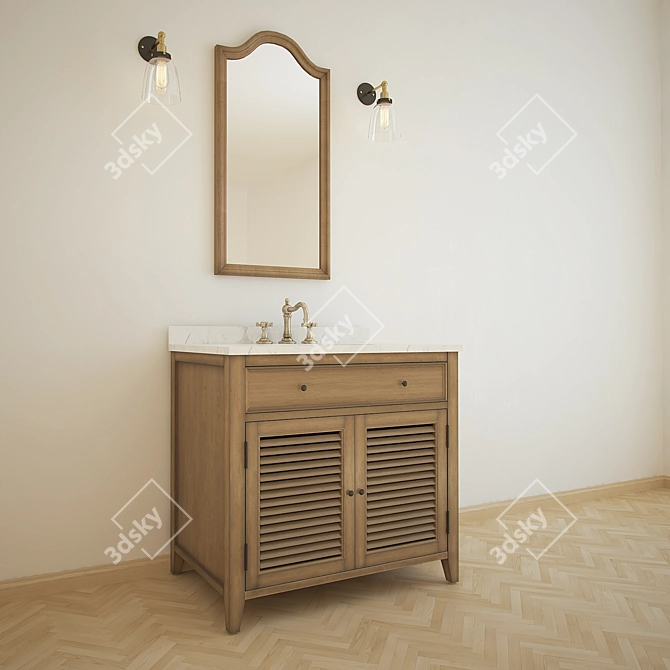 Ventilated Shutter Oak Storage Cabinet 3D model image 1