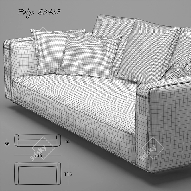 Pianoalto Modern Sofa by Zanotta 3D model image 2