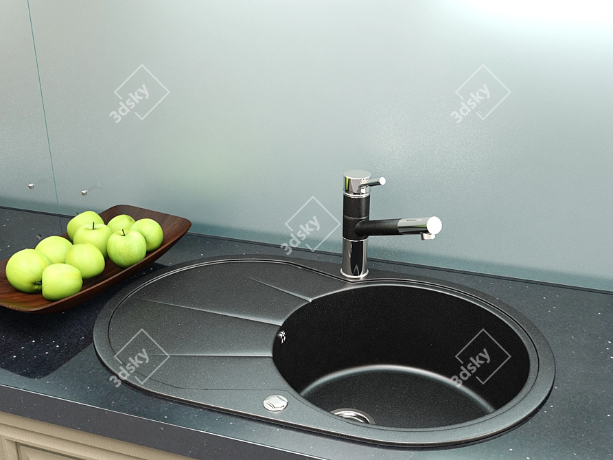 Sleek Stainless Steel Sink 3D model image 2