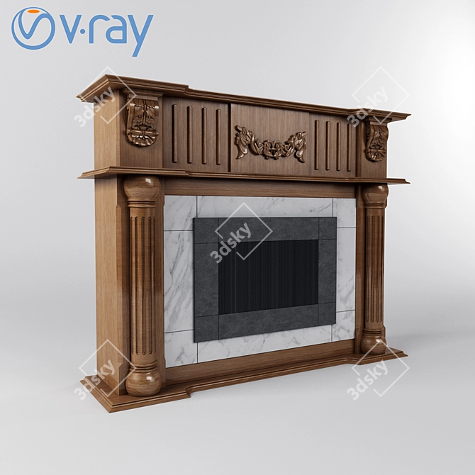 Italian Carved Fireplace: Exquisite Elegance 3D model image 1