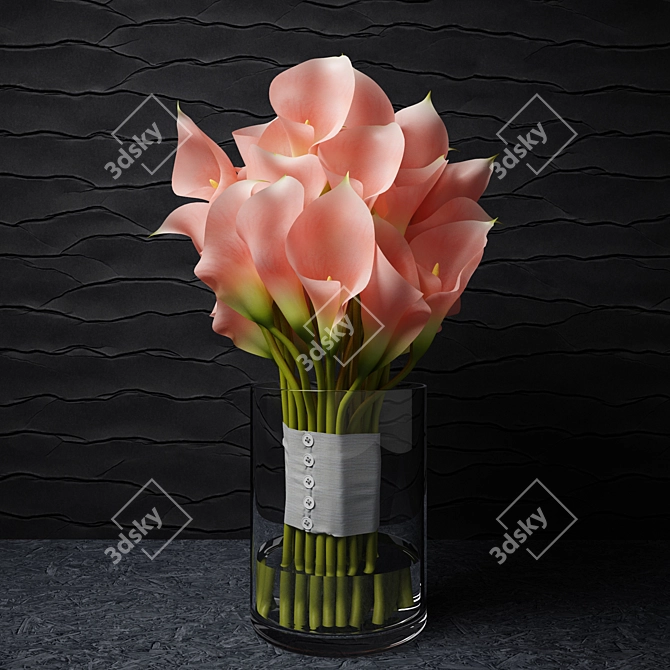 Elegant Pink Calla Lily Bouquet 3D model image 1