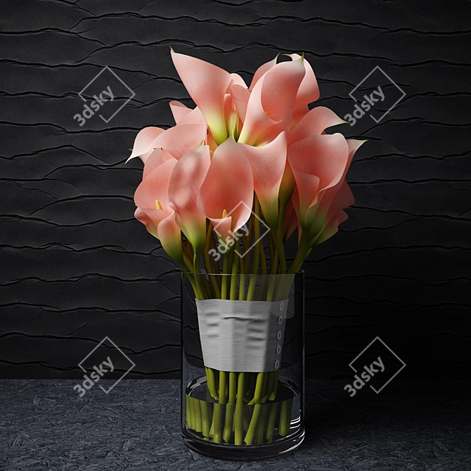 Elegant Pink Calla Lily Bouquet 3D model image 2