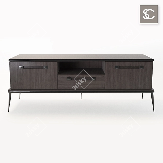 Modern Caviar Veneer TV Console 3D model image 1