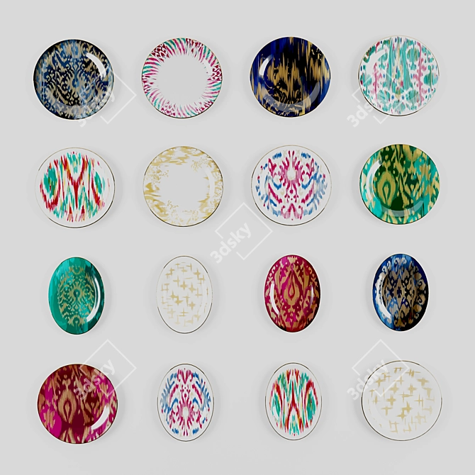 Hermes Ikat Voyage Plates: Exquisite 3D Render 3D model image 1