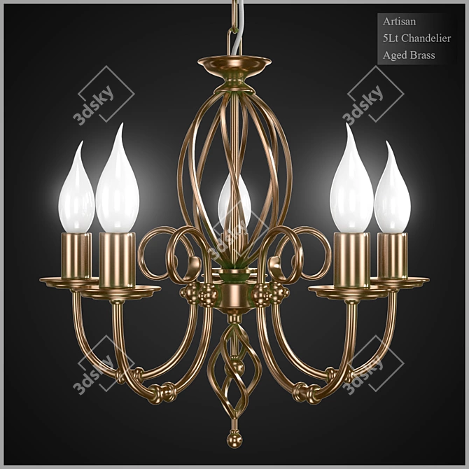 Vintage 5Lt Artisan Brass Chandelier 3D model image 1