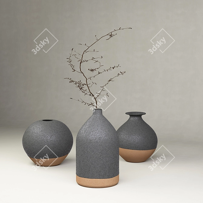  Japanese Style Vases Set 3D model image 1