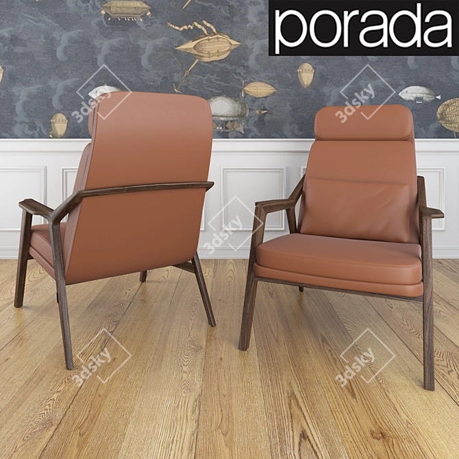 Elegant Ash Armchair & Walnut Floor Lamp 3D model image 2